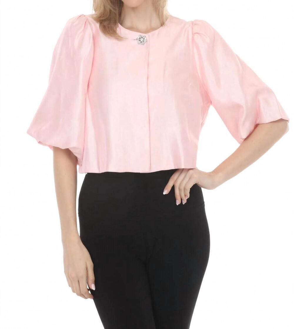 NEW JOSEPH RIBKOFF shimmer puff sleeves crop jacket in petal pink